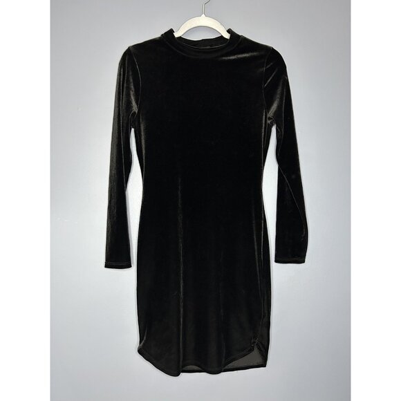 Aria Dress Womens M Black Velvet Long Sleeve Bodycon Mock Neck Witchy Romantic - Picture 1 of 12